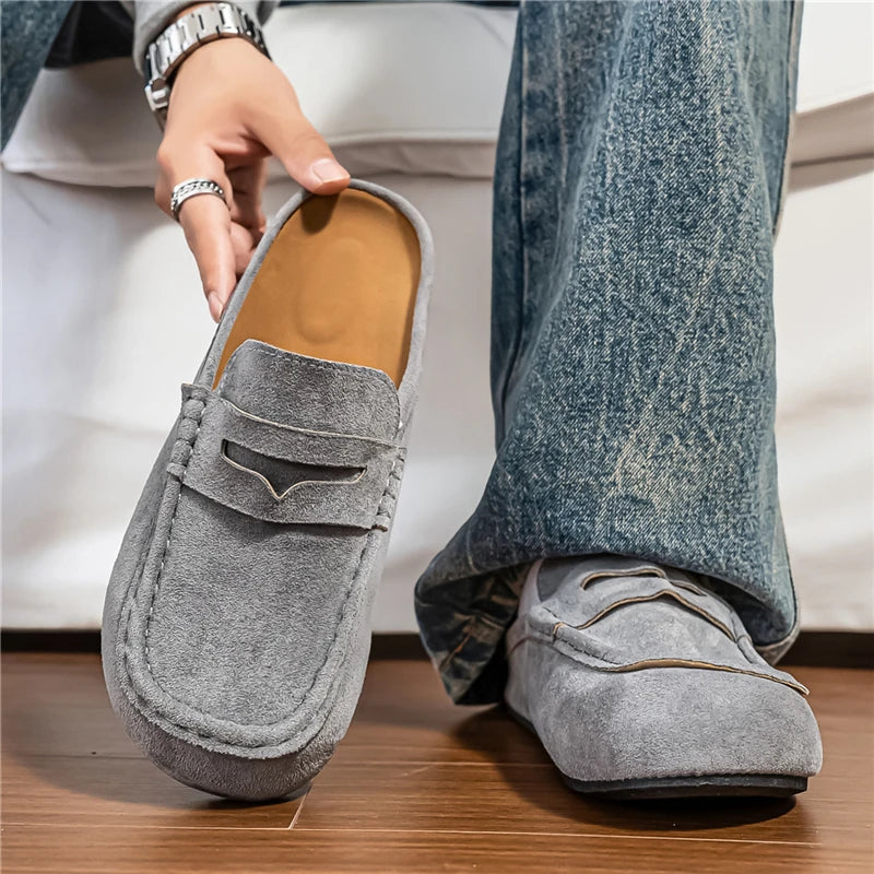 Mocassino mule grigio con retro aperto, vista posteriore