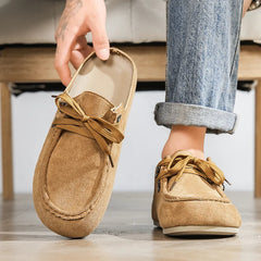 Mocassino mule da uomo con lacci e retro aperto, Cammello