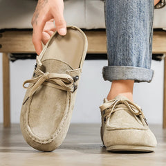 Mocassino mule da uomo con lacci e retro aperto, Beige
