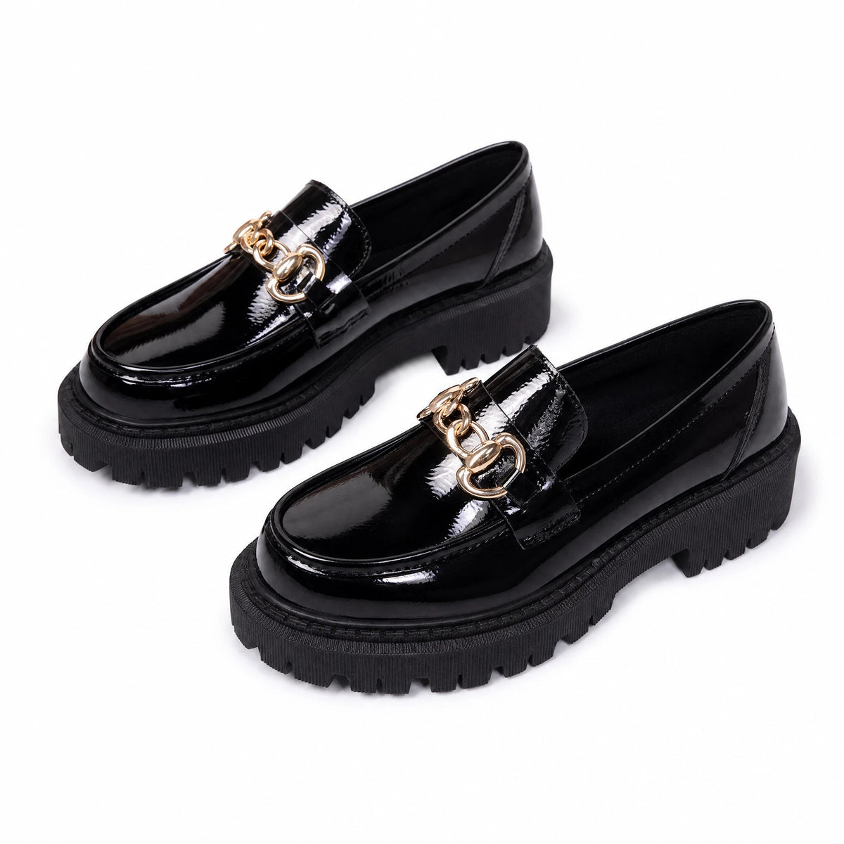 Mocassino con plateau nero con catenella dorata da donna - dettaglio 5