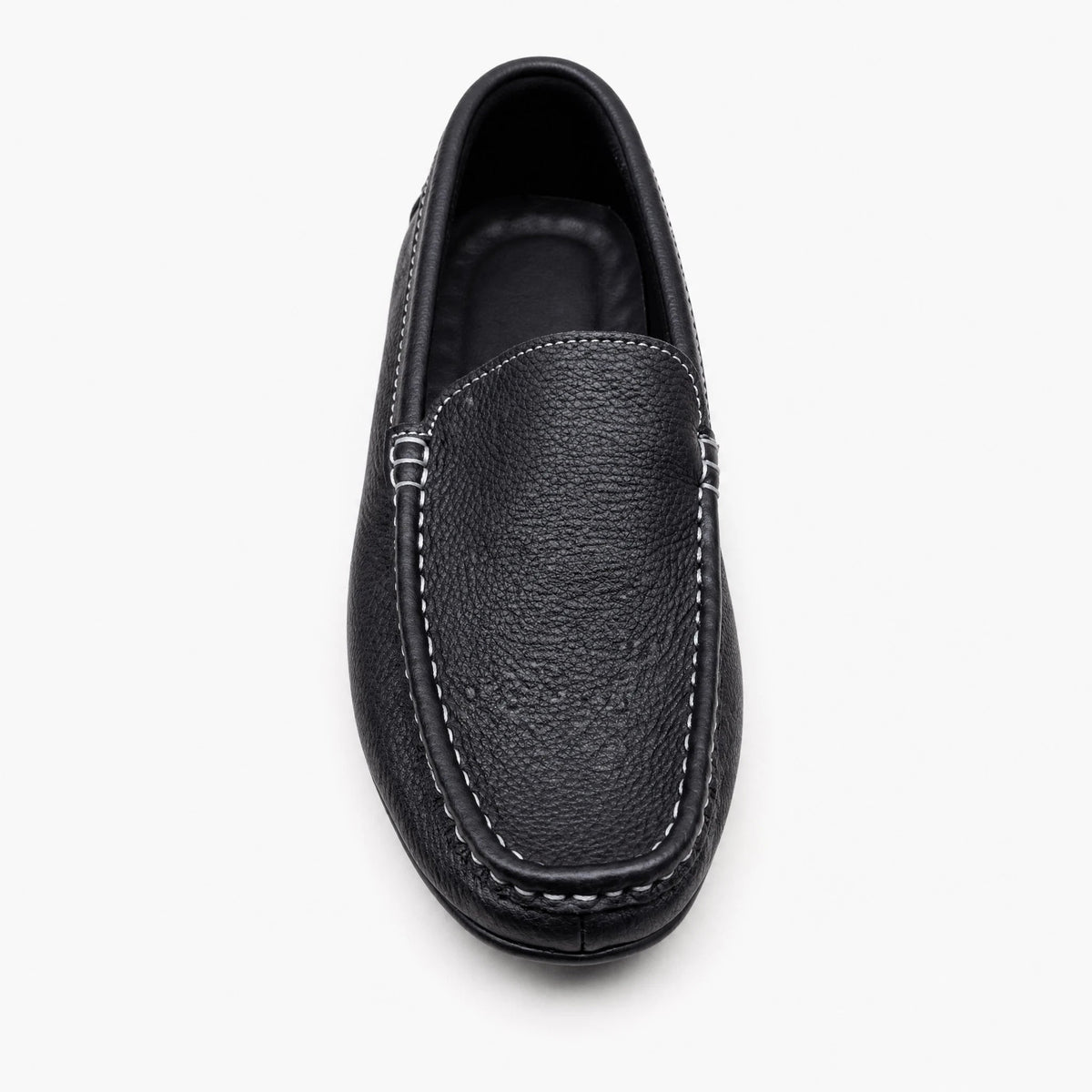 Mocassino nero uomo slip-on con cuciture bianche