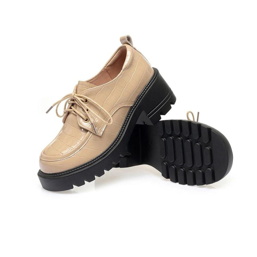 Mocassino in pelle con tacco donna effetto coccodrillo beige - foto 6
