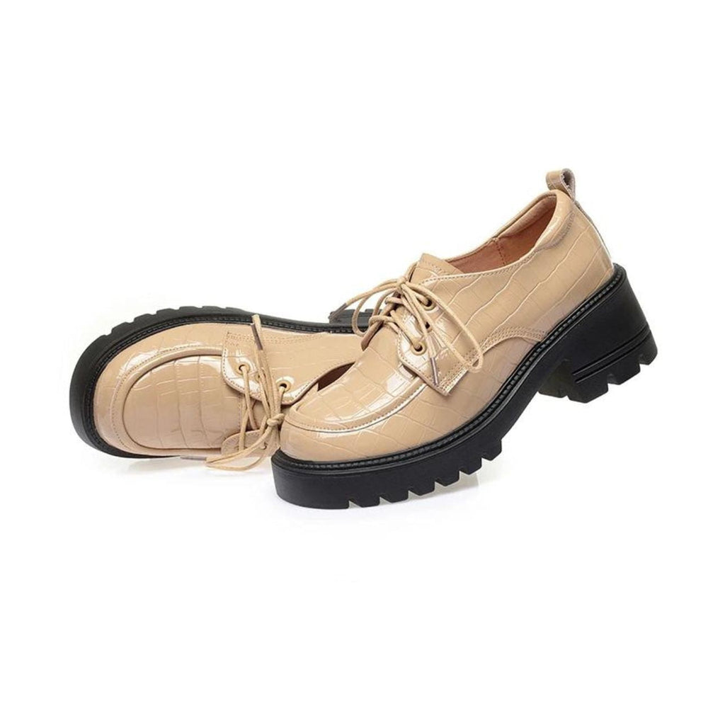 Mocassino in pelle con tacco donna effetto coccodrillo beige - foto 7