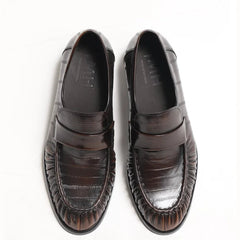 Mocassino in pelle da uomo effetto anguilla nero e marrone, Marrone scuro
