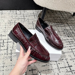 Mocassino penny donna effetto coccodrillo, look raffinato, Bordeaux scuro