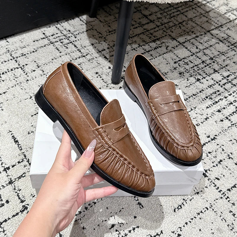 Mocassino donna marrone in pelle liscia