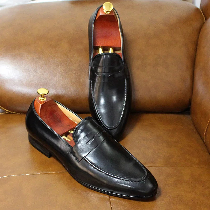 Mocassino penny uomo in pelle patinata, dettaglio 5