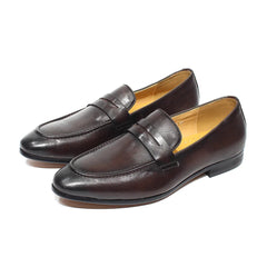 Mocassino penny da uomo in pelle patinata, Marrone scuro