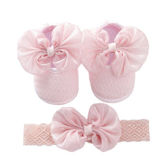 Mocassino con fiocco e suola morbida per neonata, Rosa