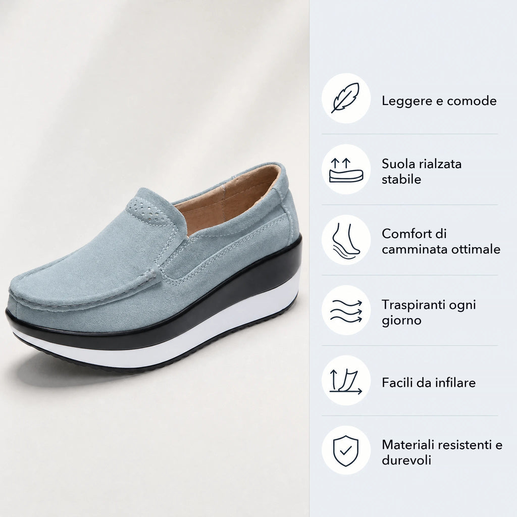 Mocassino plateau donna con suola spessa bicolore, vantaggi del prodotto