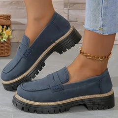 Mocassino con plateau da donna e suola tassellata, Blu