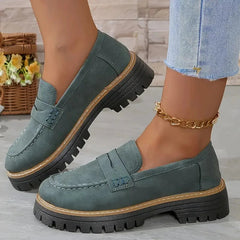 Mocassino platform donna con suola tassellata, colori pastello, Verde