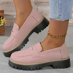 Mocassino platform donna con suola tassellata, colori pastello, Rosa