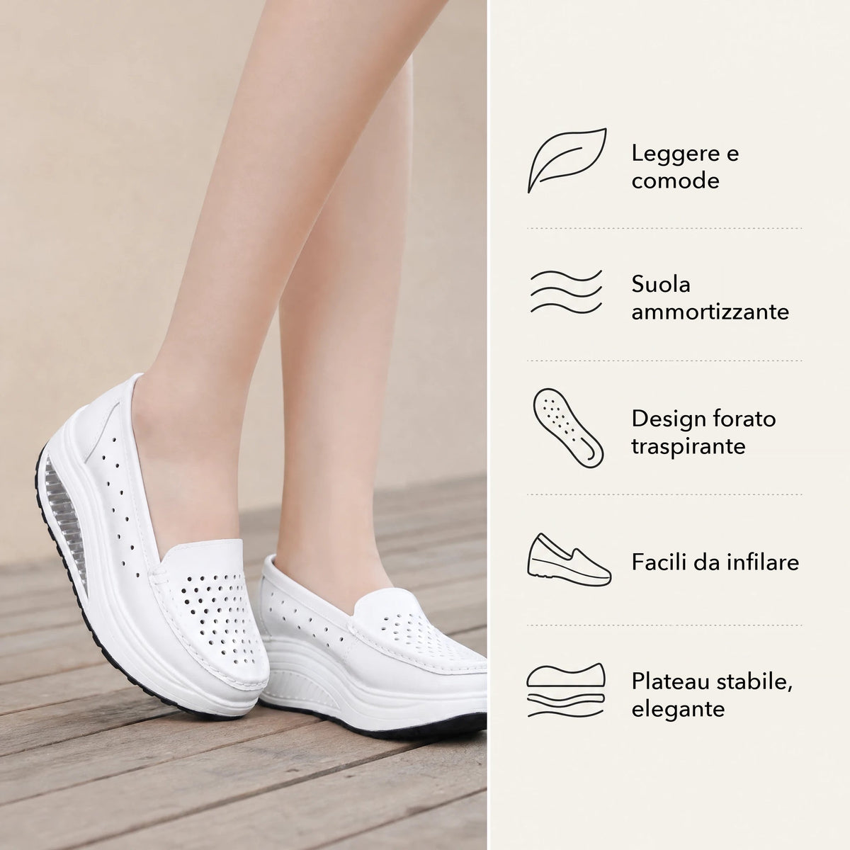 Mocassino con plateau traforato e suola spessa da donna - blu