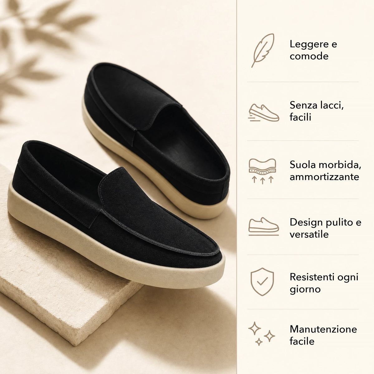 Mocassino con suola spessa nero slip-on, colore nero, vista 4