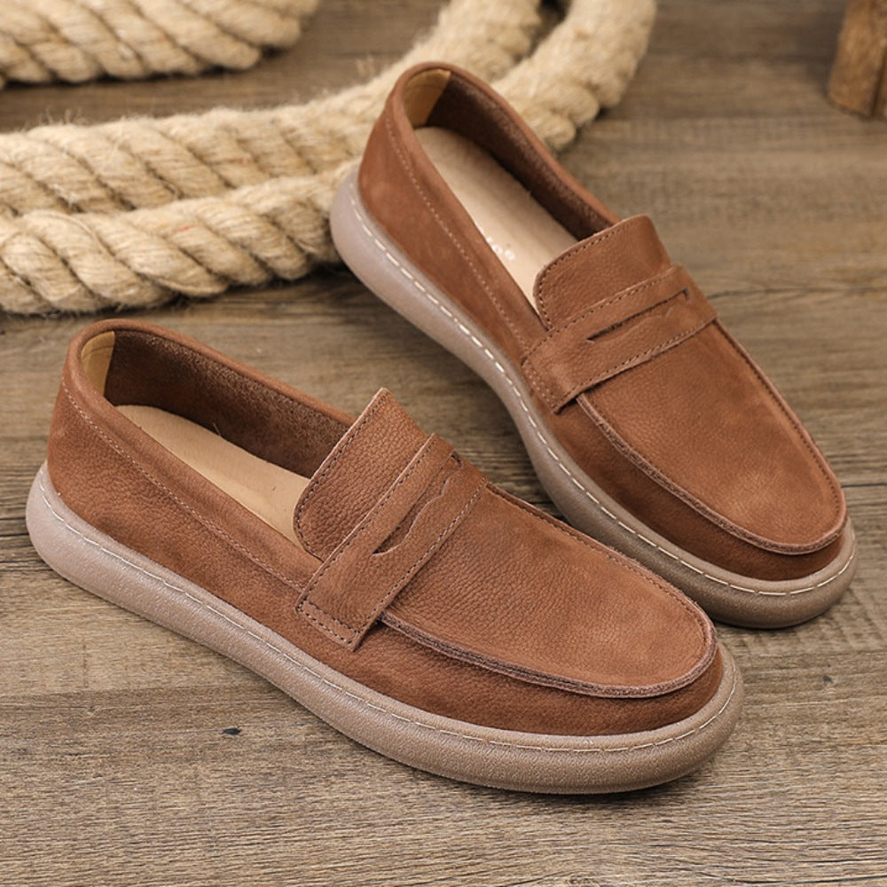 Mocassino uomo con fascia e suola spessa, colore talpa, vista 10