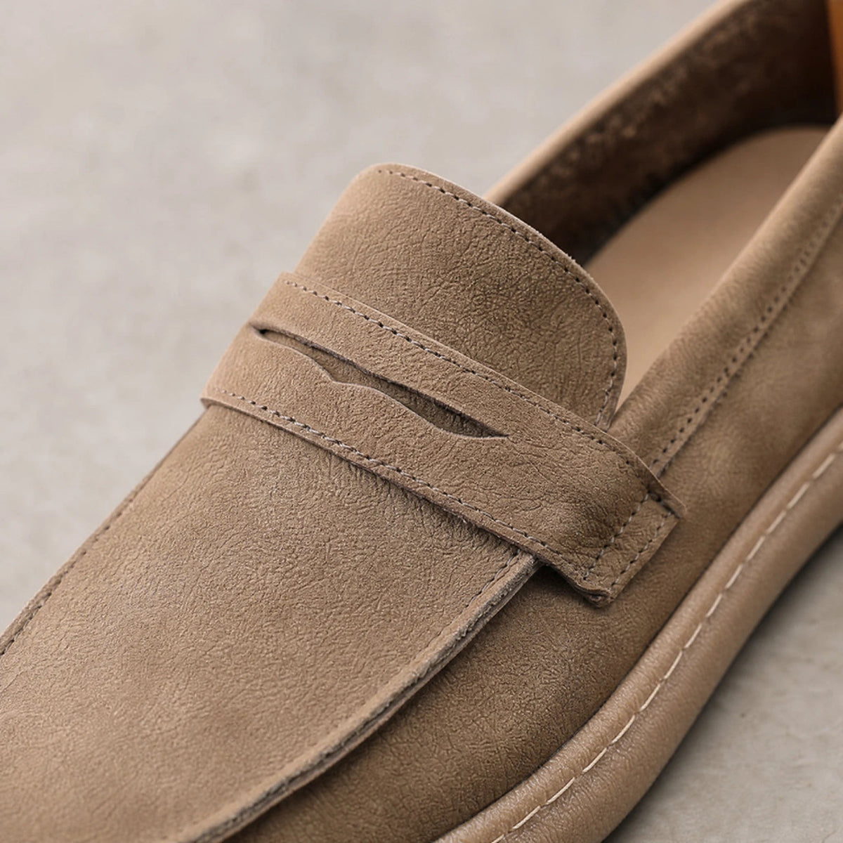 Mocassino uomo con fascia e suola spessa, colore talpa