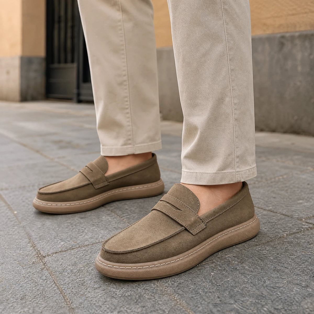 Mocassino uomo con fascia e suola spessa, colore marrone Immagine