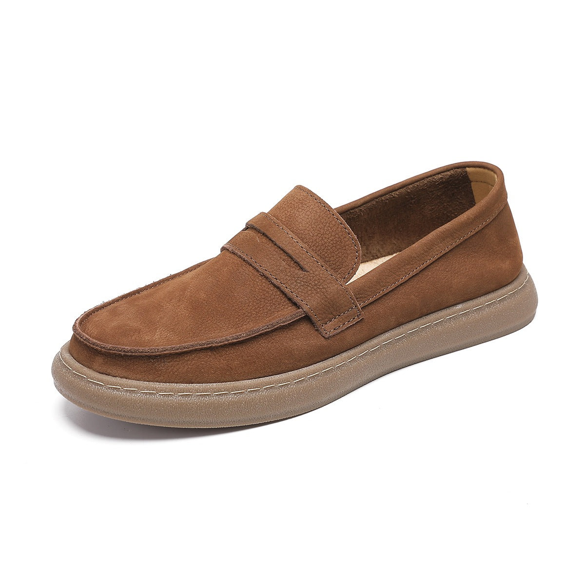 Mocassino uomo con fascia e suola spessa, colore talpa, vista 6