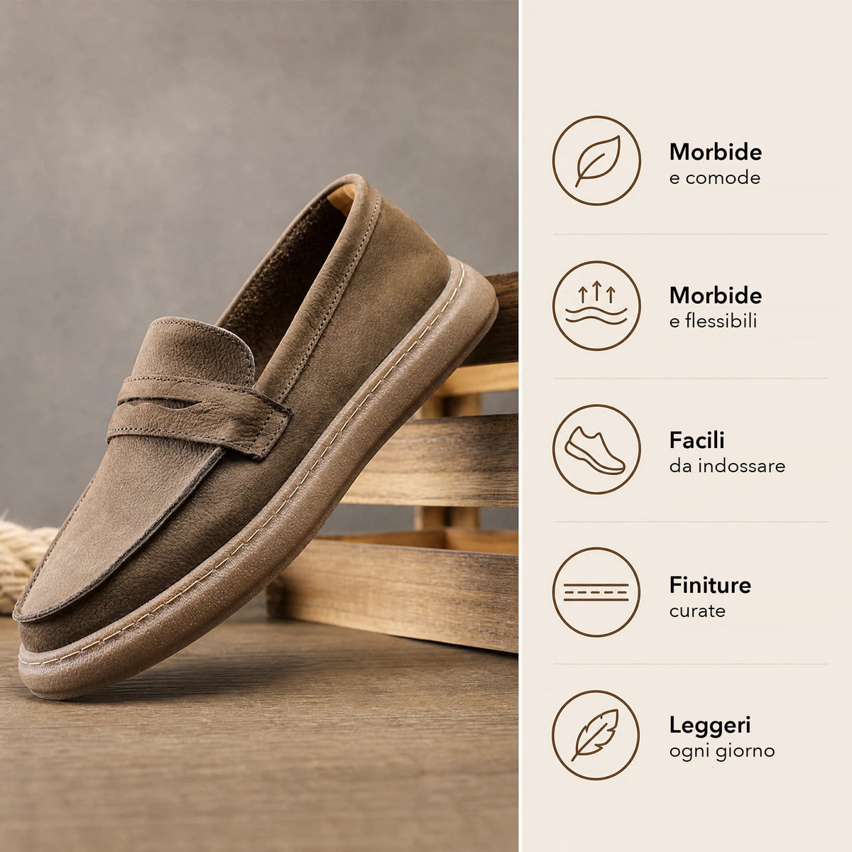 Mocassino uomo con fascia e suola spessa, colore kaki Immagine