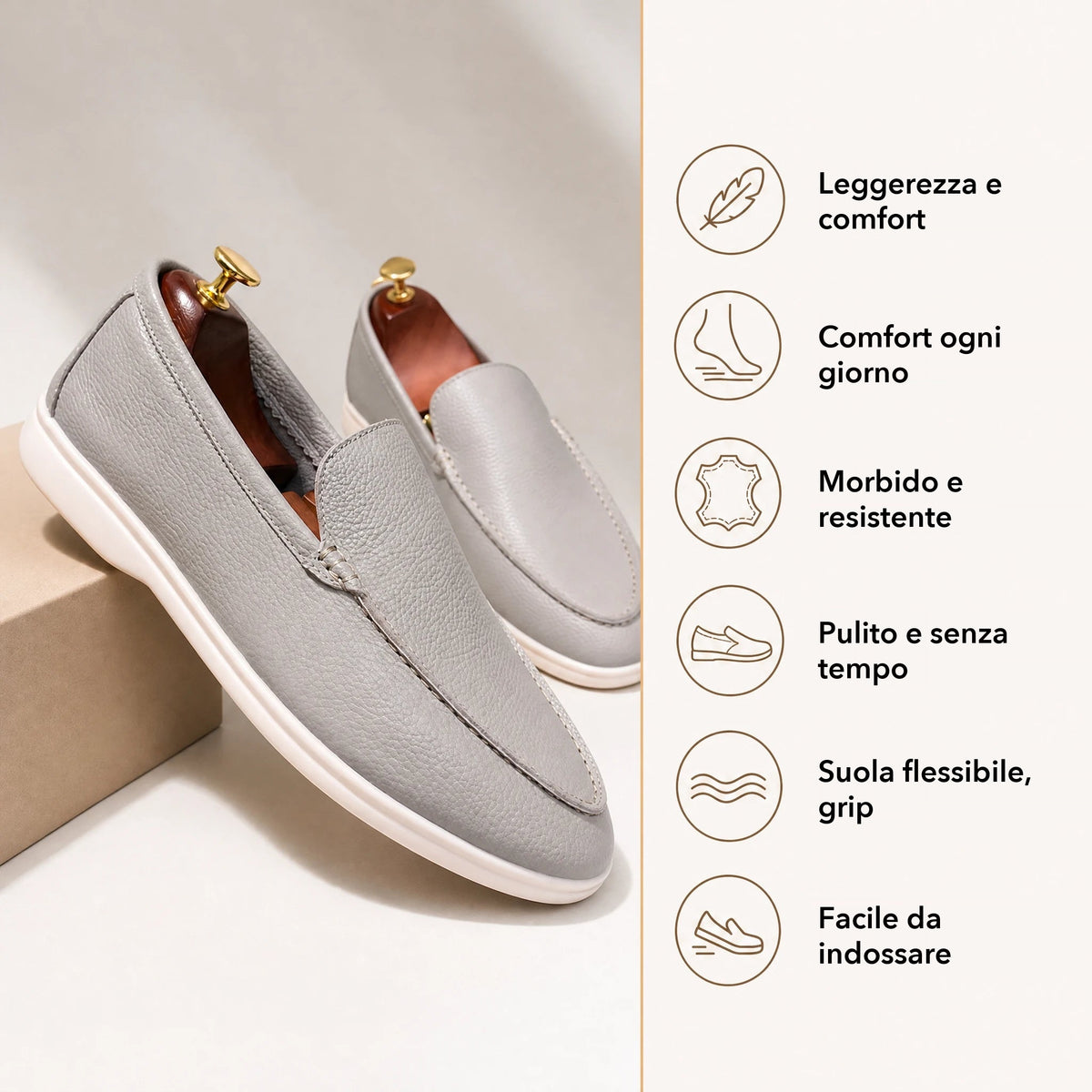 Mocassino uomo grigio slip-on, vista laterale
