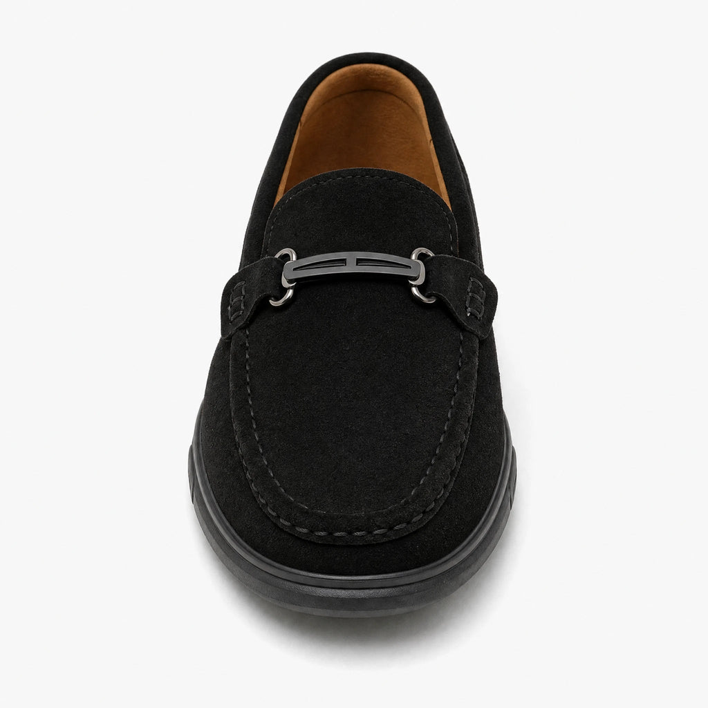 Mocassino uomo suola in gomma e fibbia metallica, colore nero