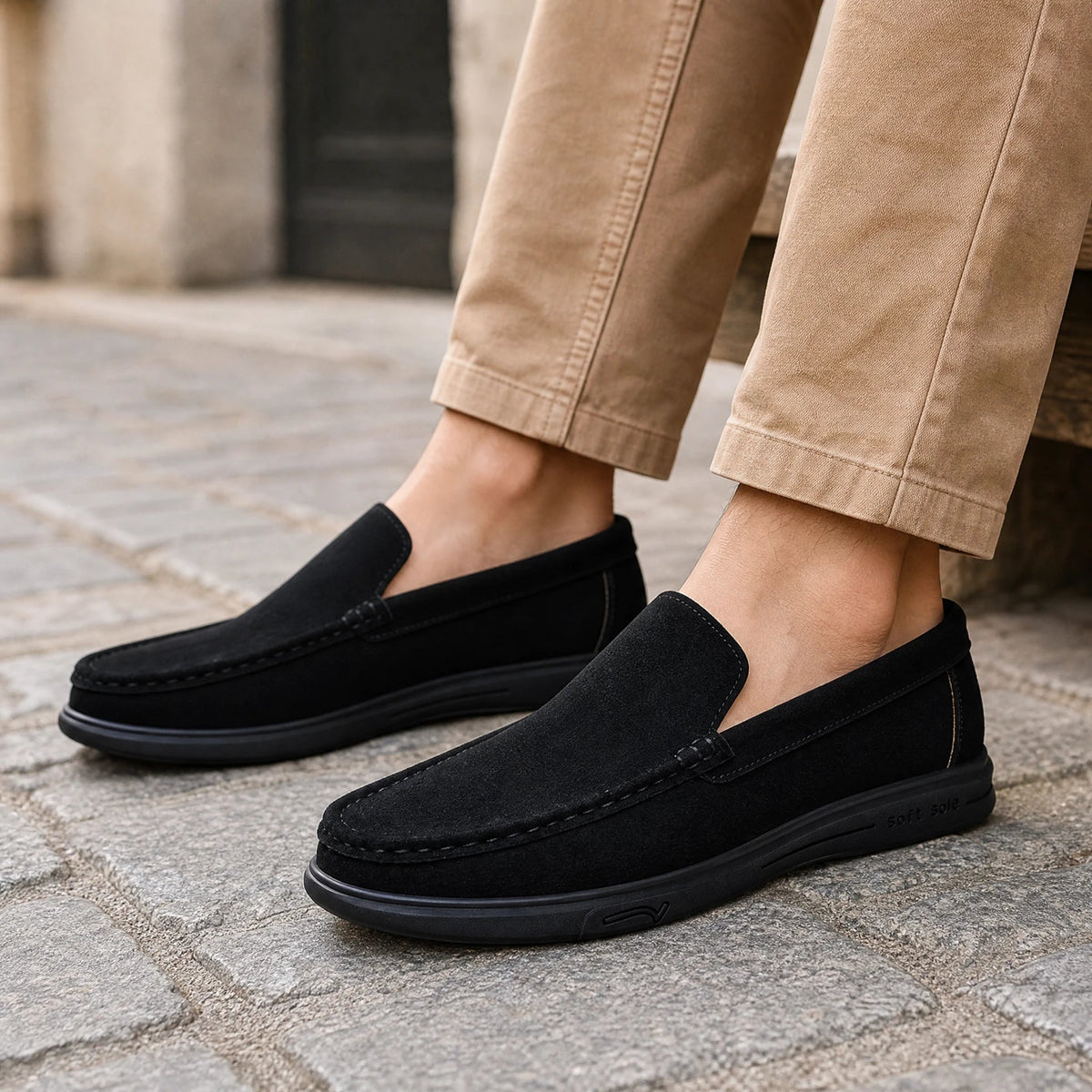 Mocassino uomo suola tassellata, colore nero Immagine