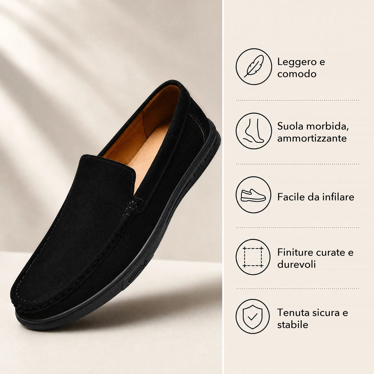 Mocassino uomo suola tassellata, colore cammello Immagine