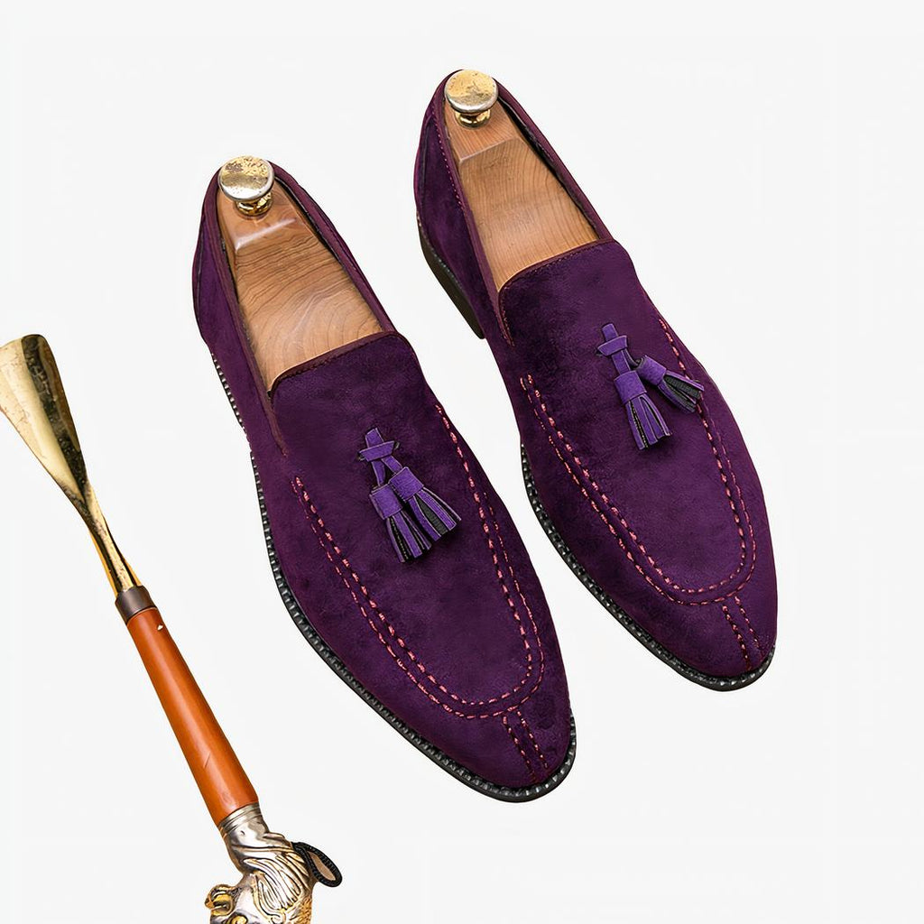 Mocassini viola in camoscio per uomo