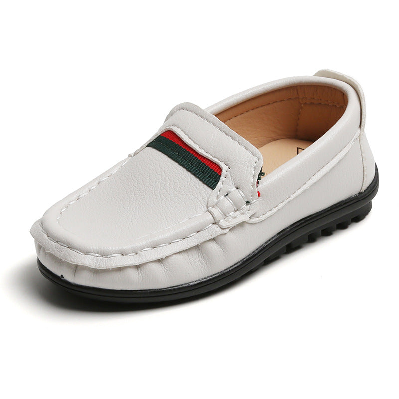 Mocassini morbidi in pelle con design rosso e verde per bambini