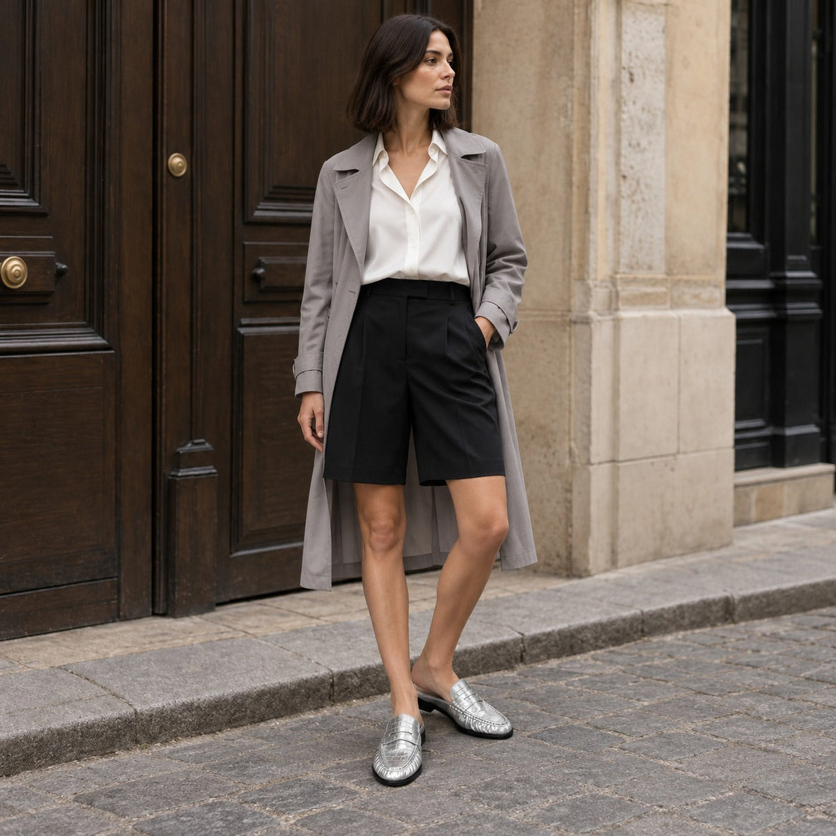 Mule mocassino donna nero effetto cocco Immagine