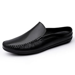 Mule da uomo in pelle crosta senza contrafforte, slip-on, Nero