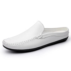 Mule da uomo in pelle crosta senza contrafforte, slip-on, Bianco