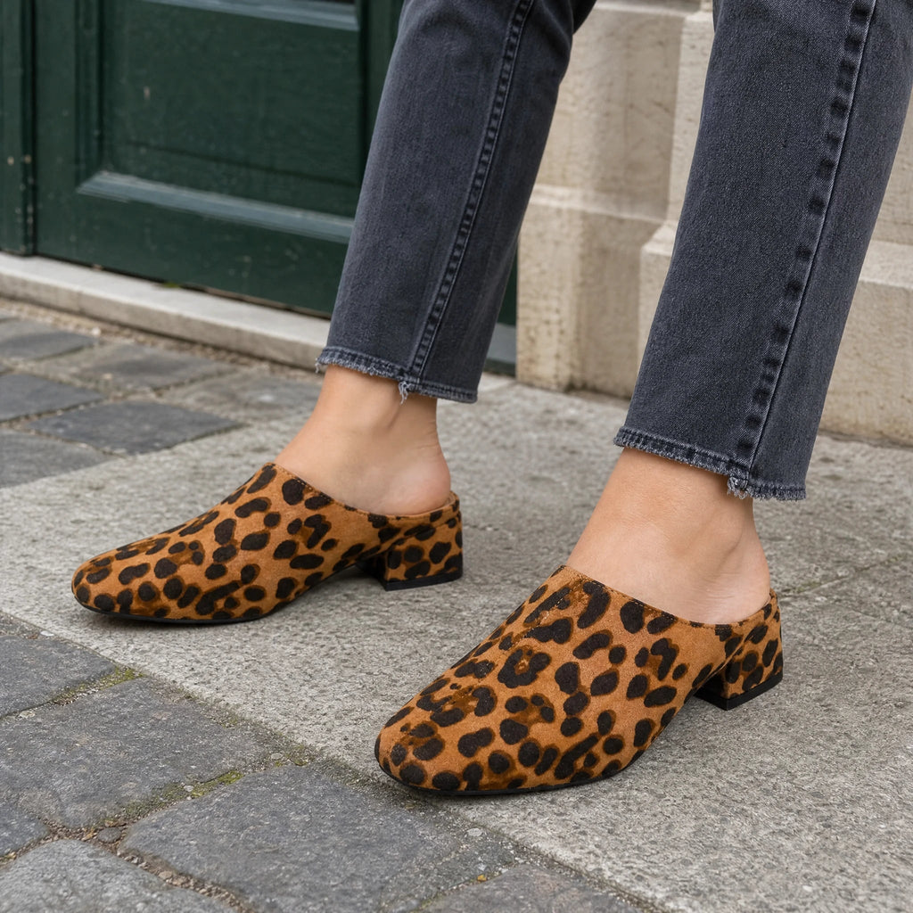 Mules leopardate donna, vista dall'alto