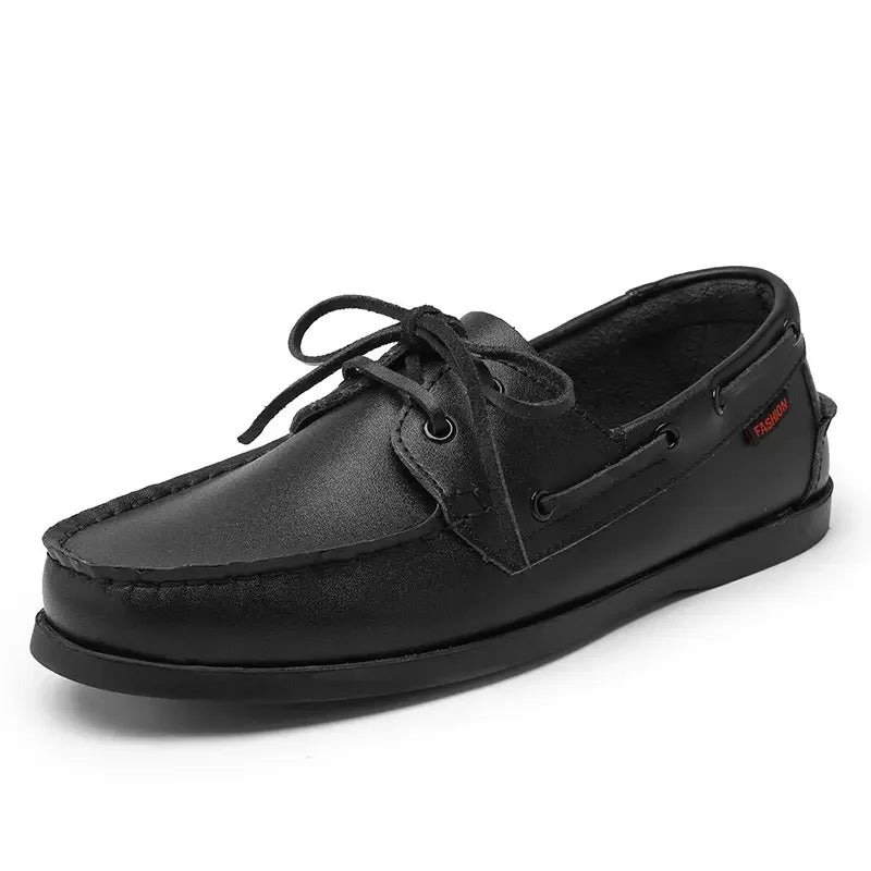 Scarpa barca nera effetto pelle, vista laterale