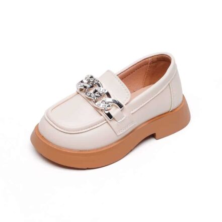 mocassino bianco in ecopelle con nappina per le ragazze