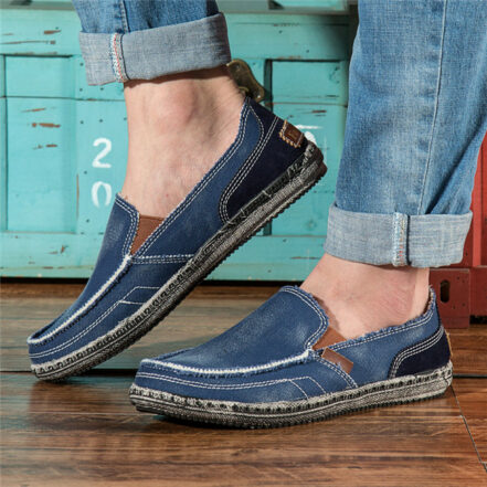 Mocassini casual in tela jeans da uomo