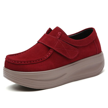 Mocassini Effetto Scamosciato con Zeppa e Chiusura in Velcro da Donna