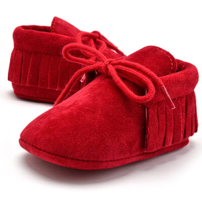 Mocassini con Lacci e Frange da Neonata