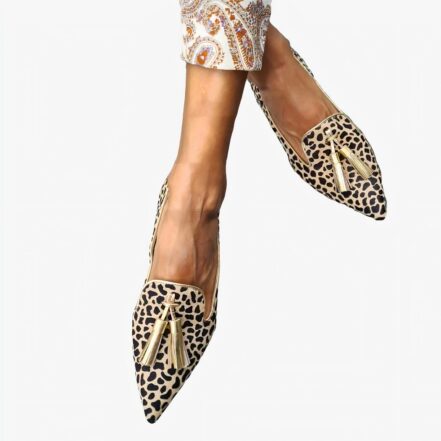 Mocassini da Donna a Punta con Stampa Leopardata e Nappe