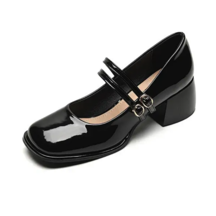 Ballerine da donna Mary Jane con due cinturini e tacco decorato