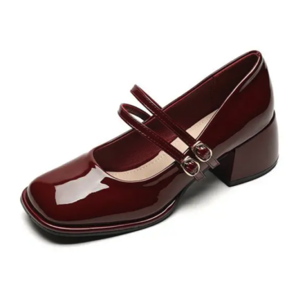 Ballerine da donna Mary Jane con due cinturini e tacco decorato