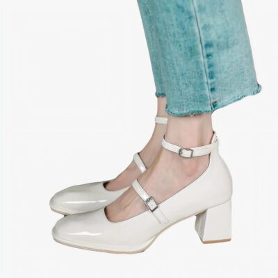 Mocassin style ballerine vernis à talon avec deux brides